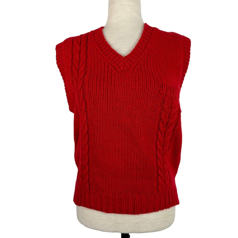J. Crew Outfitters Sweater Vest Women Large Red Cable Knit Heavy Vintage